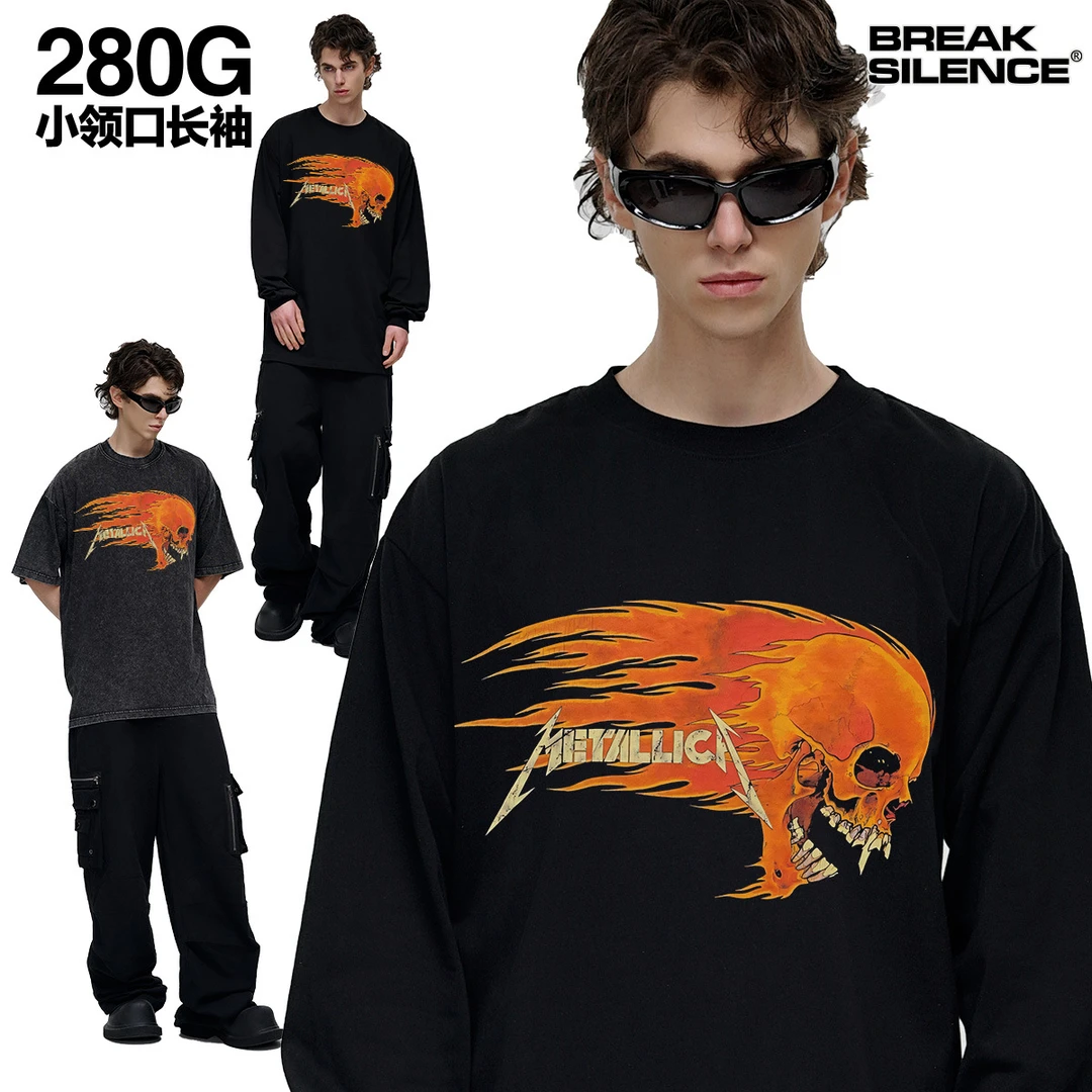 metallica摇滚乐队vintage重磅短袖t恤美式复古纯棉男女定制
