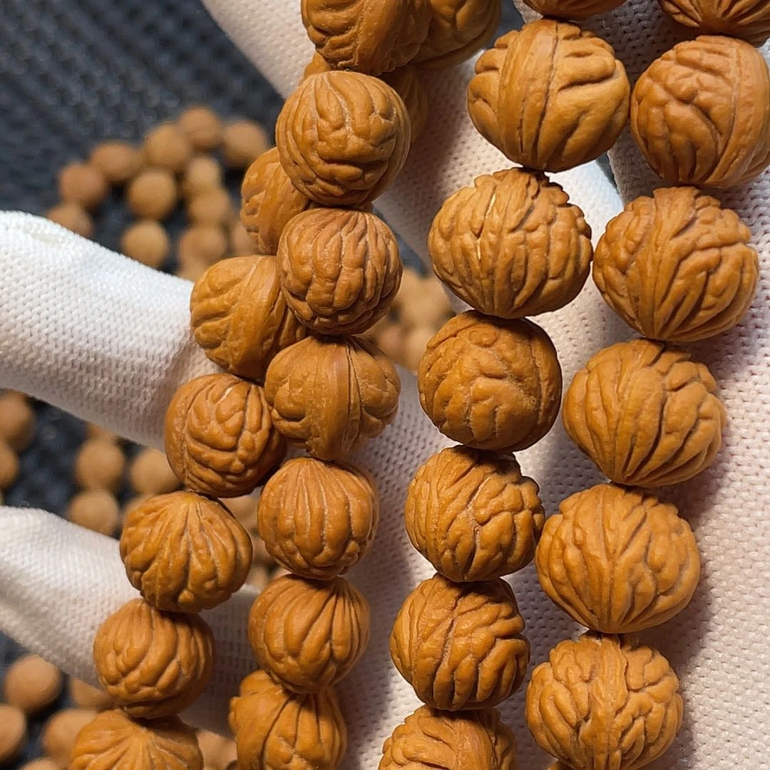 桃核吊坠深纹金豆54颗