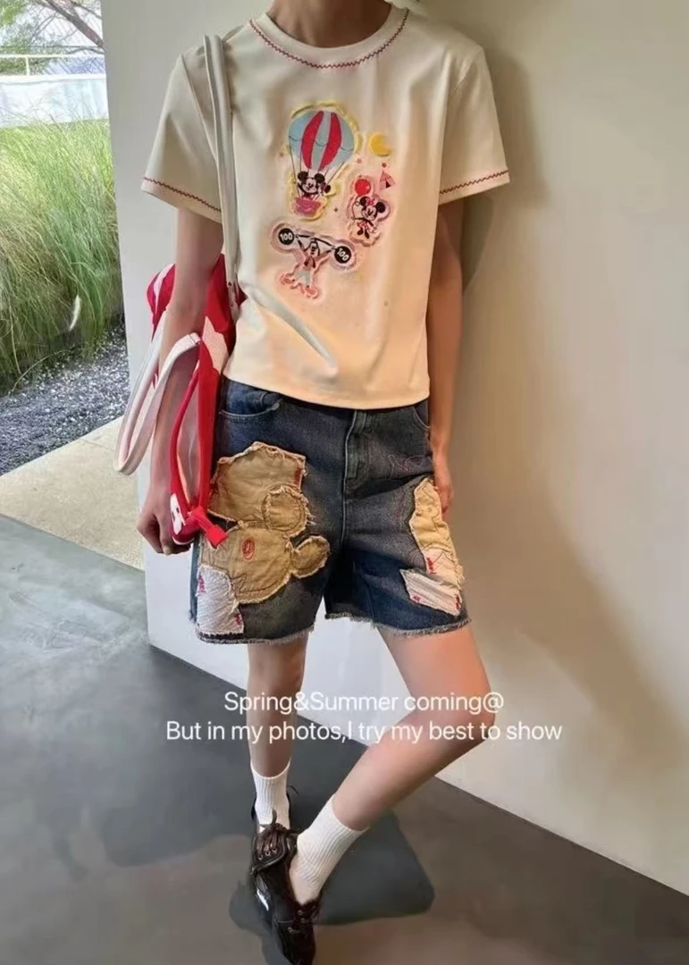 单品米奇贴布短裤9718