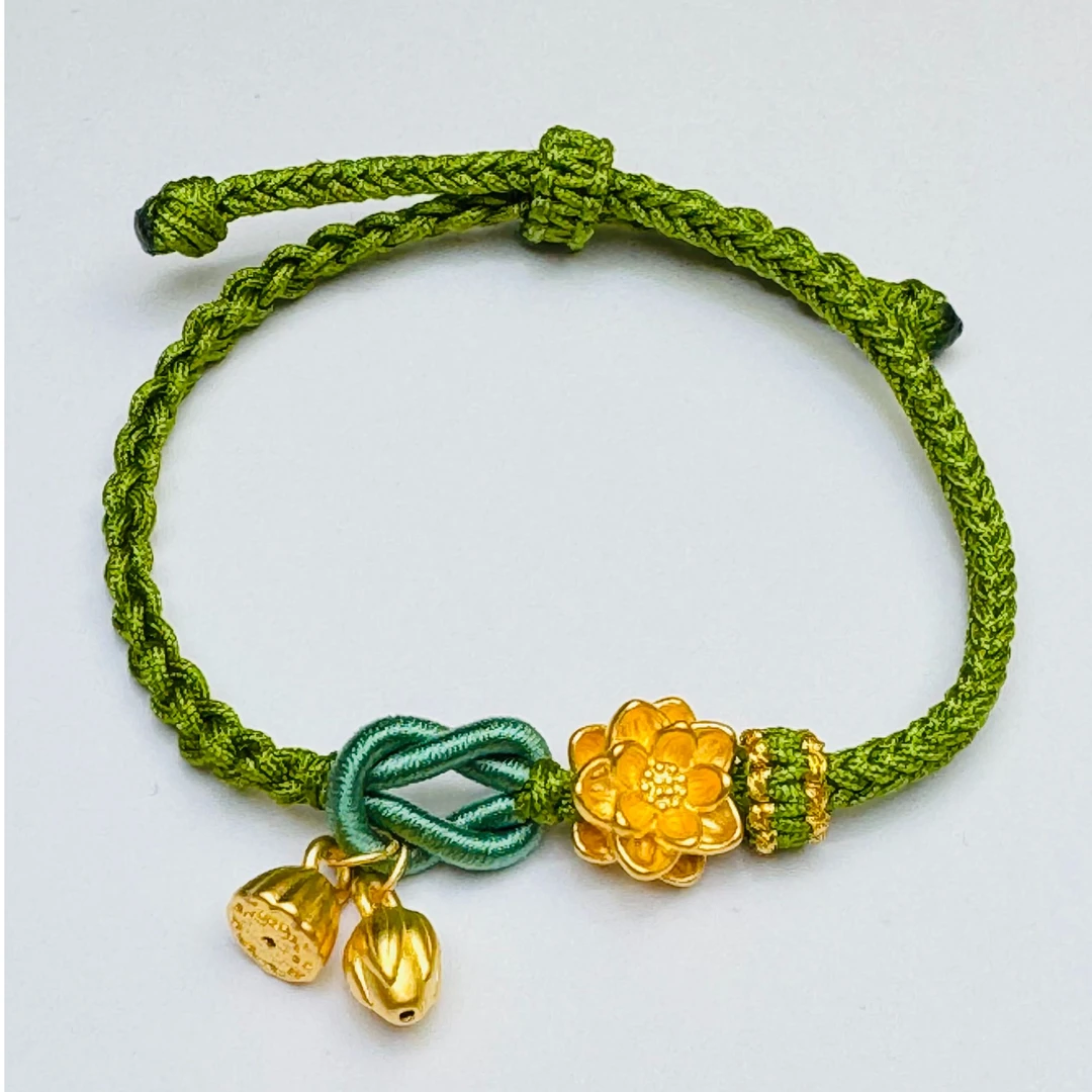 111#足金999两世欢 好运莲莲 莲花手绳   手工编织