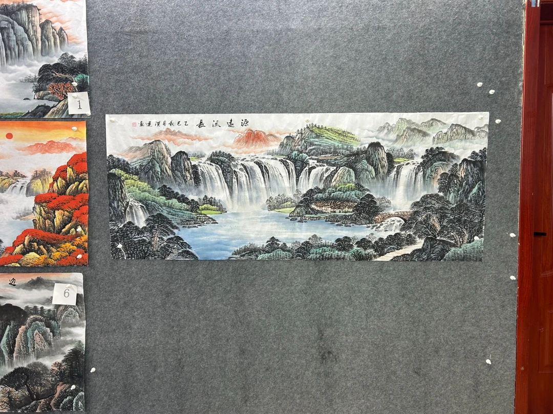 源远流长尺寸：180cm*70cm挂画客厅背景墙装饰画山水山水画