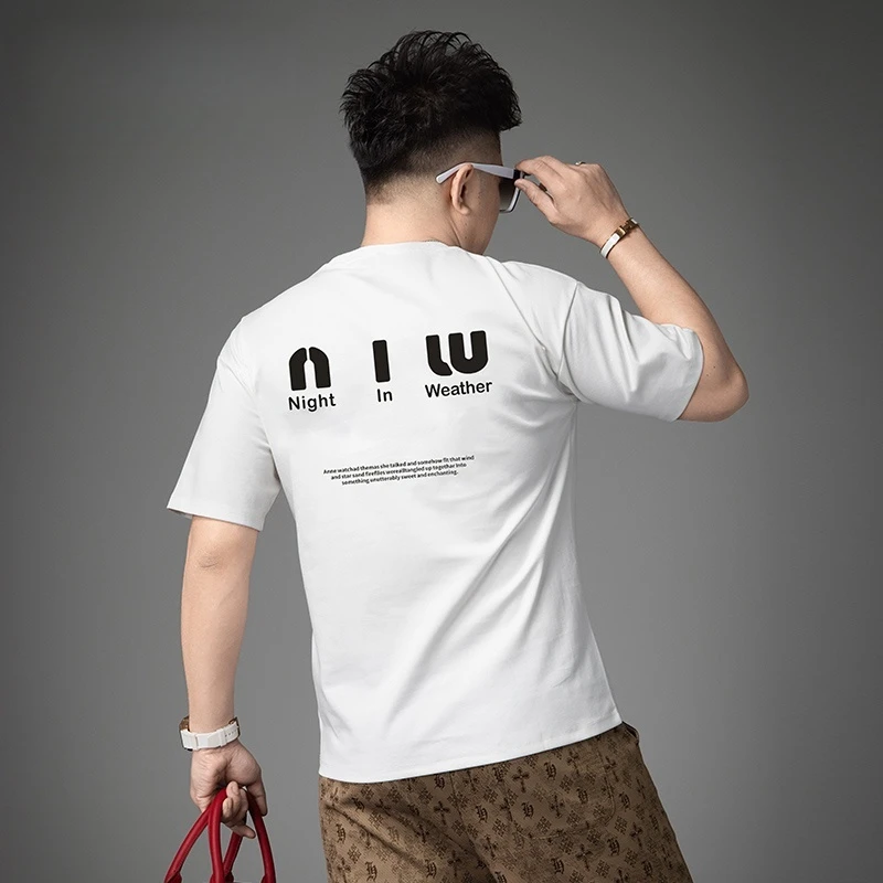 欧洲站夏季2025新款字母短袖t恤男士休闲圆领潮牌男装宽松体恤衫