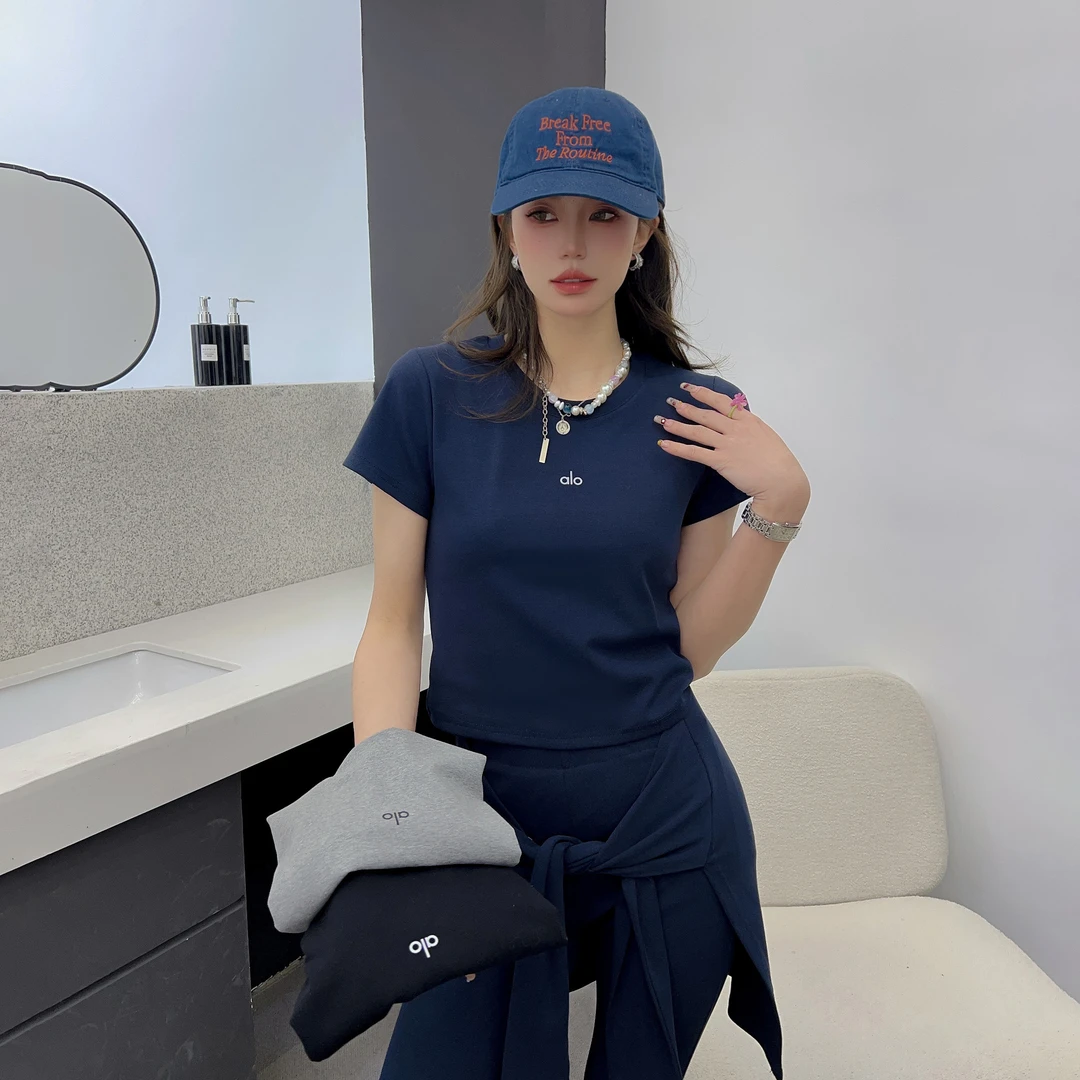 欧洲站2025夏季AIO系列欧货 时尚圆领字母短款百搭T恤套装2602