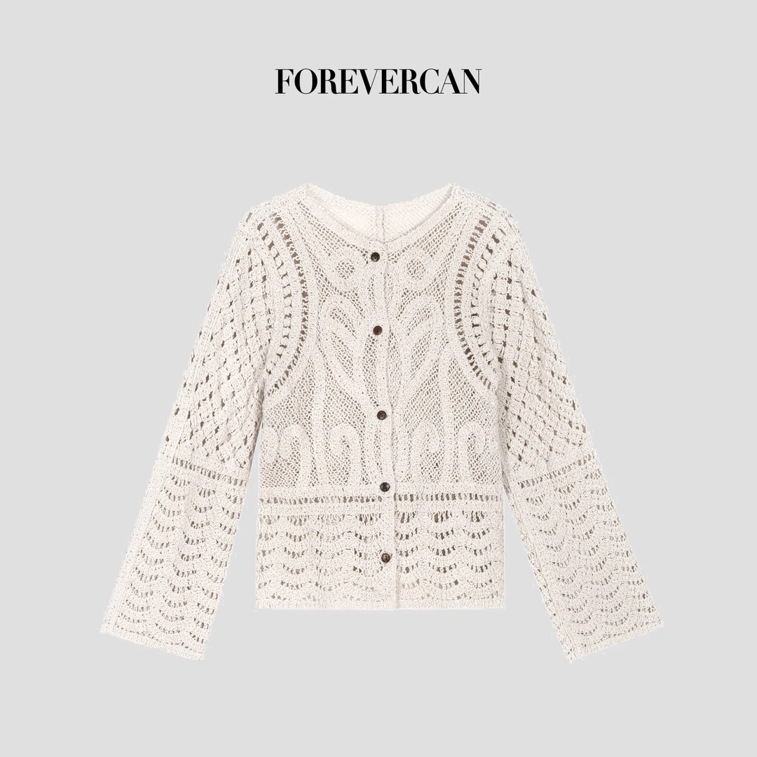 FOREVERCAN“瓦伦西亚”度假风镂空针织长袖外套上衣MY4611