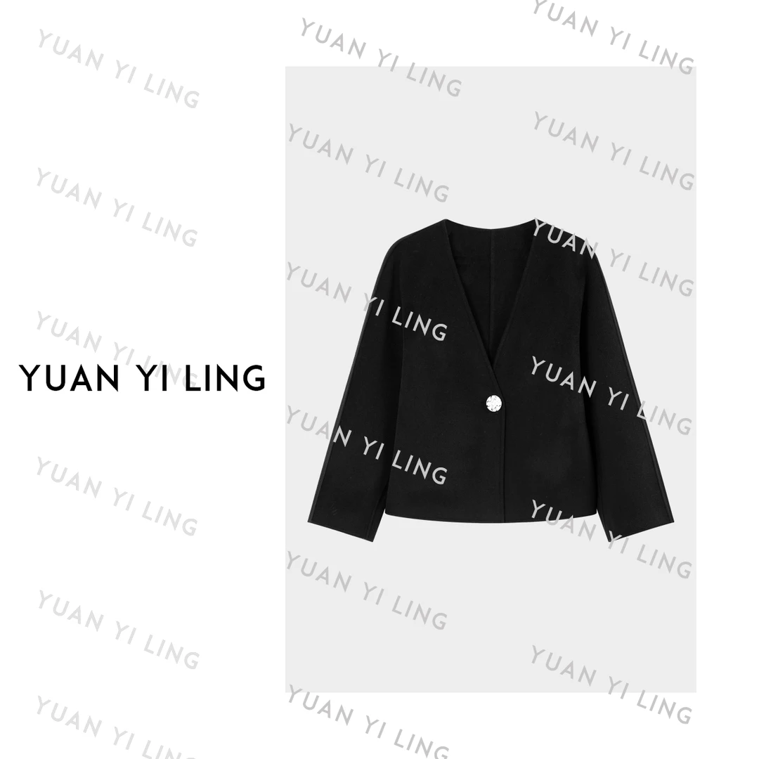 袁艺灵【通勤office】羊毛V领短款优雅时尚百搭双面呢外套7053