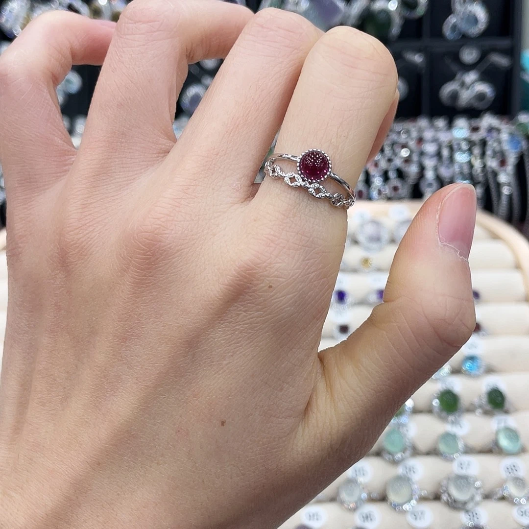 石榴石戒指银S925镶嵌戒指