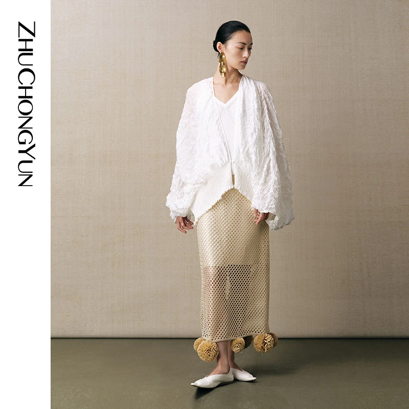 【大秀同款】ZHUCHONGYUN2025夏新款一粒扣轻透皱感外套C1FZ21398