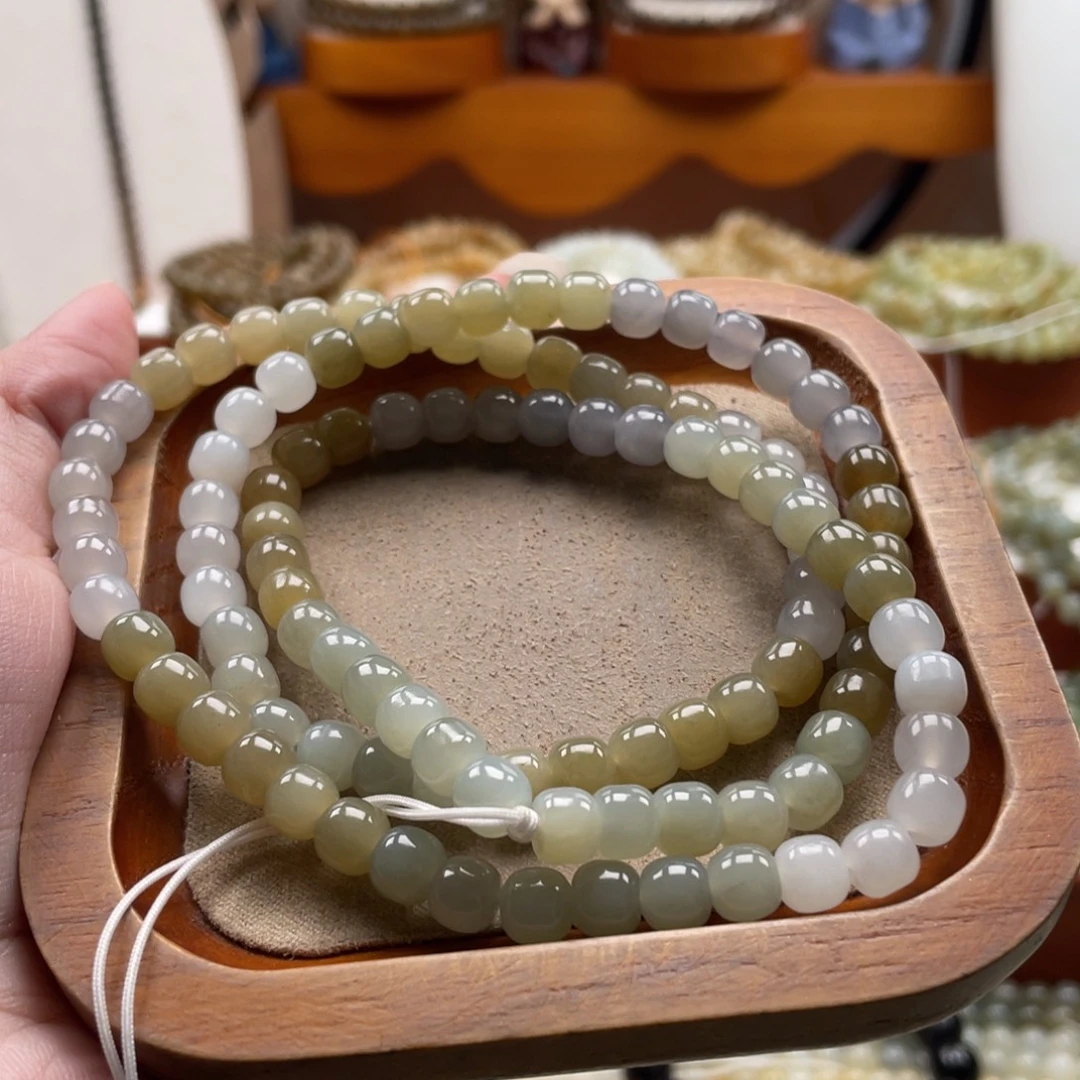 和田玉未镶嵌毛衣链珠串6*7mm