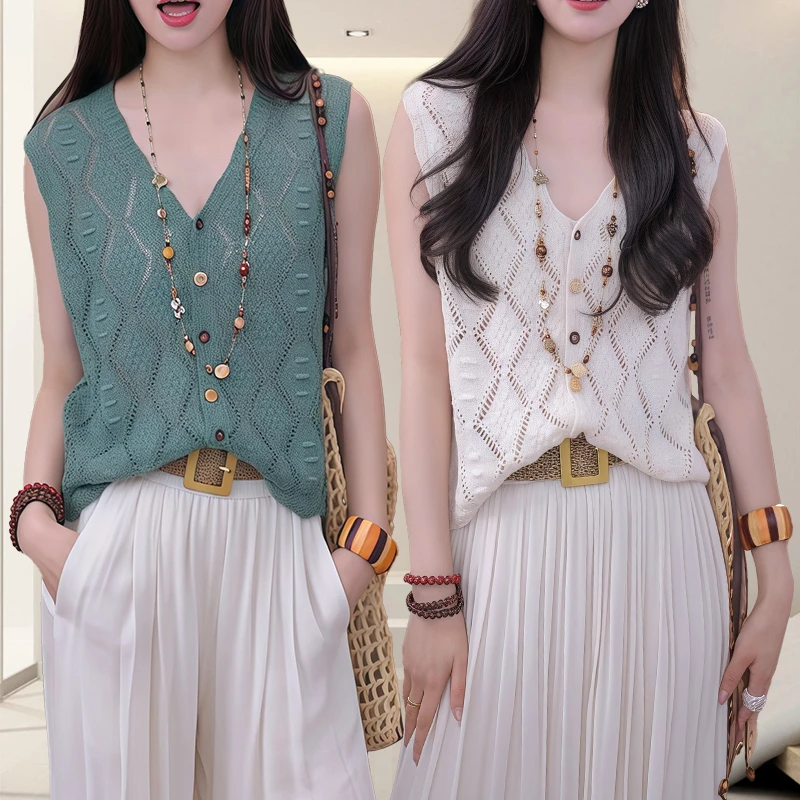 勾花镂空马甲女2025夏季新款民族洋气时尚薄款洋气阔太太时髦女装