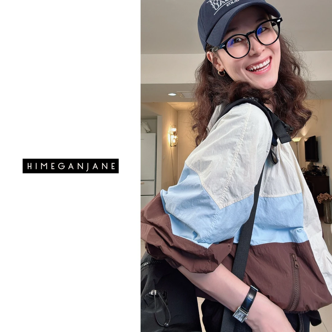 HIMEGANJANE 撞色棒球外套 设计感蝙蝠袖宽松休闲夹克开衫上衣607