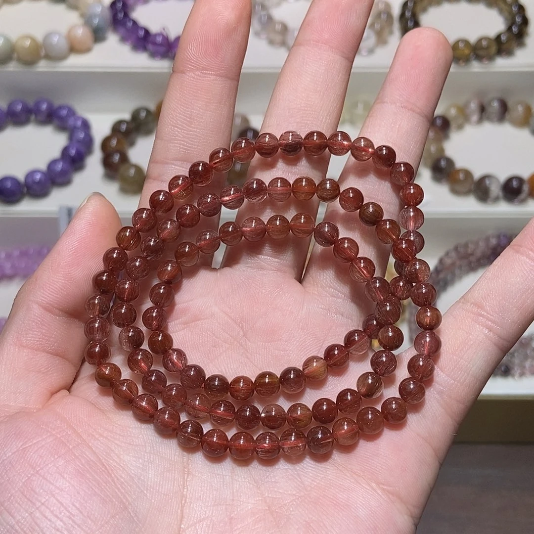 水晶未镶嵌手链红兔毛三圈