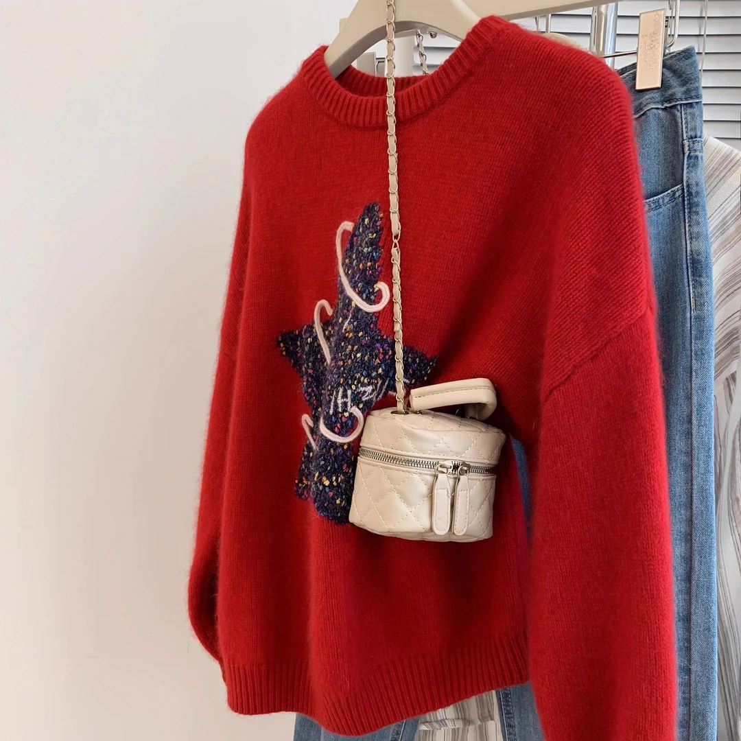 新年红色软糯感套头毛衣女秋冬冬季加厚过年欧货高级感小个子外穿