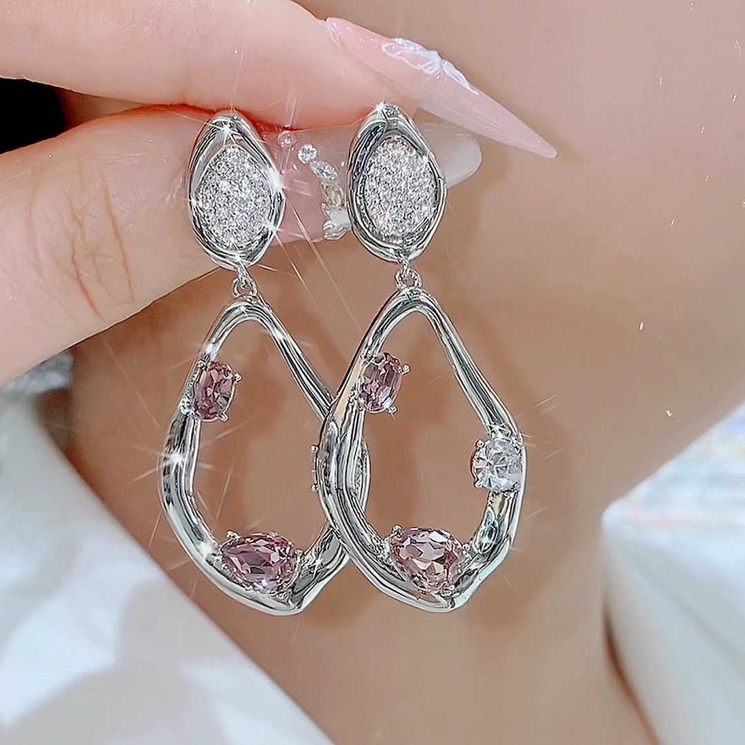 铜合金玻璃耳饰 756-高奢S925银针《金枝玉叶》气质时尚耳环