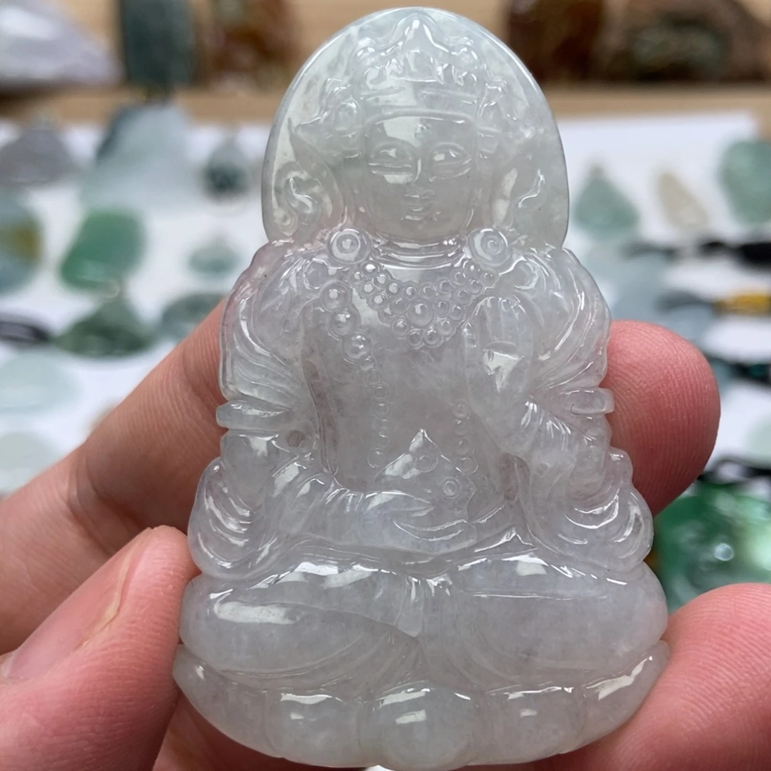 翡翠未镶嵌颈饰度母  天然缅甸A货翡翠