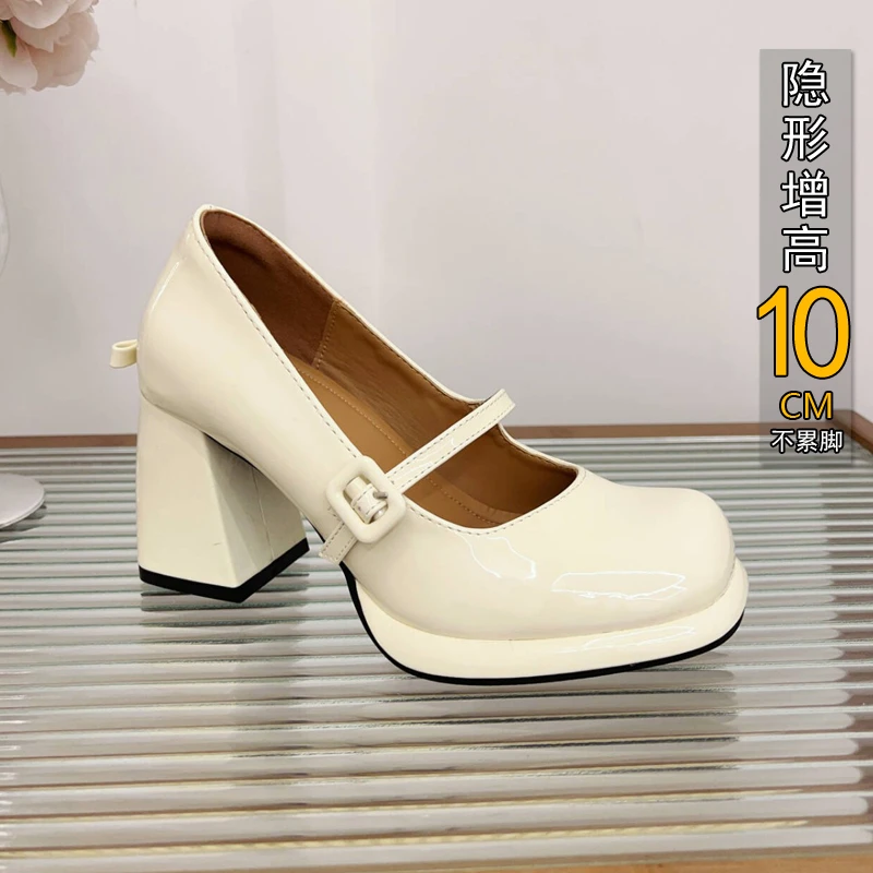 方头高跟小个子英伦风高跟鞋女2025新款内增高一字扣jk皮鞋女单鞋