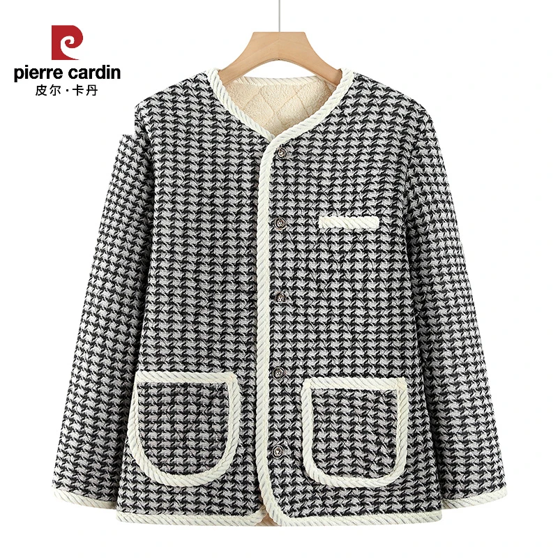 皮尔卡丹冬季新款小香风秋冬棉服外套中老年棉袄短款加绒加厚棉衣