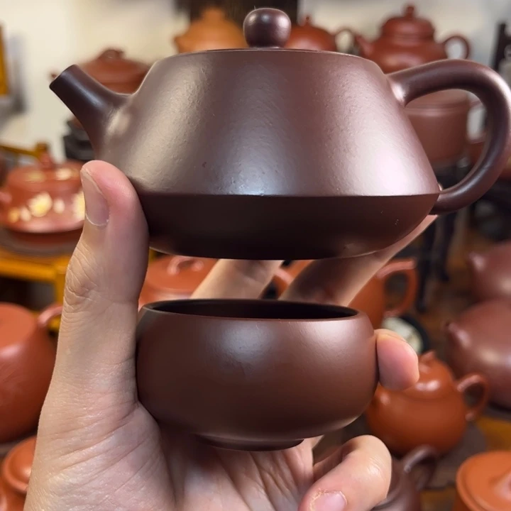 开***好紫砂茶壶石瓢壶200cc紫泥带6个杯子