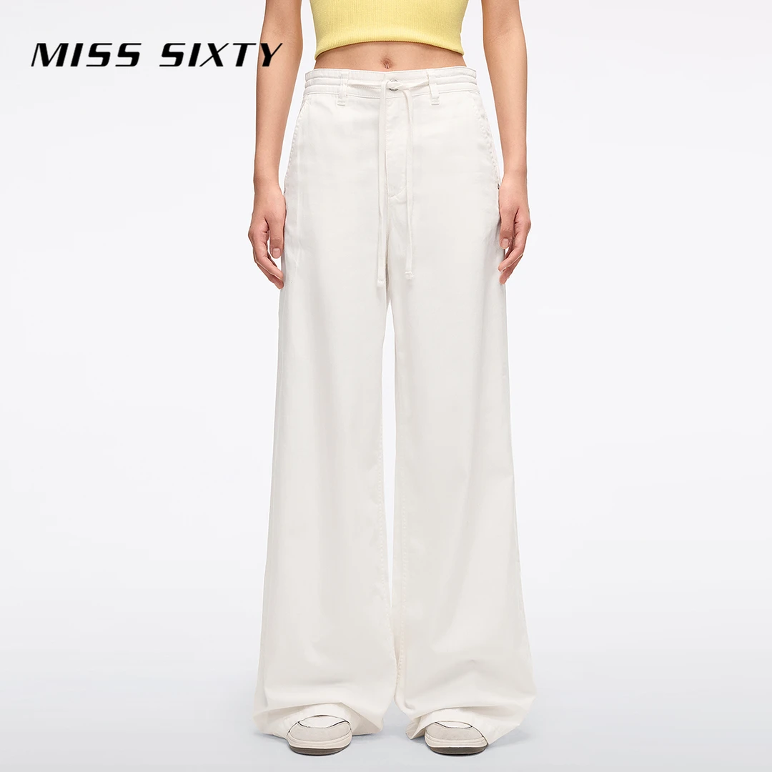 Miss Sixty2025夏新款牛仔裤女系带抽绳垂感阔腿裤长裤流光风