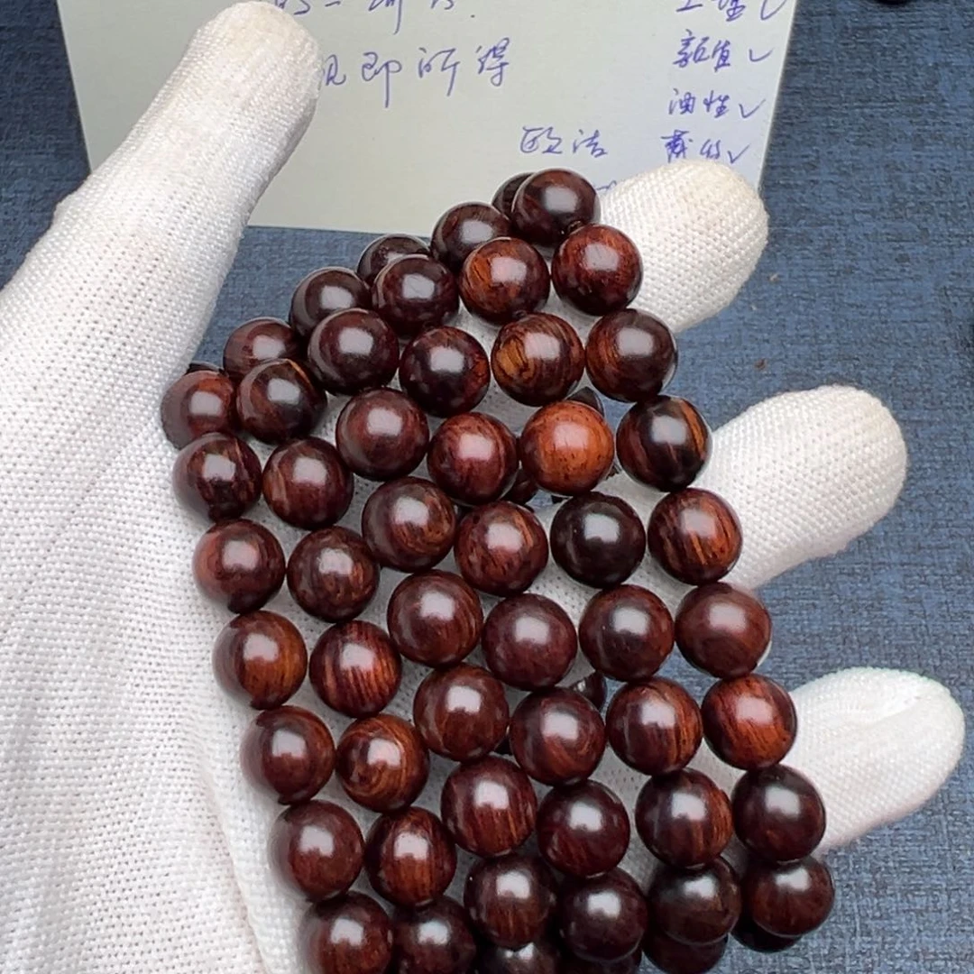 木海南红降花梨公1.0圆珠黑金满纹