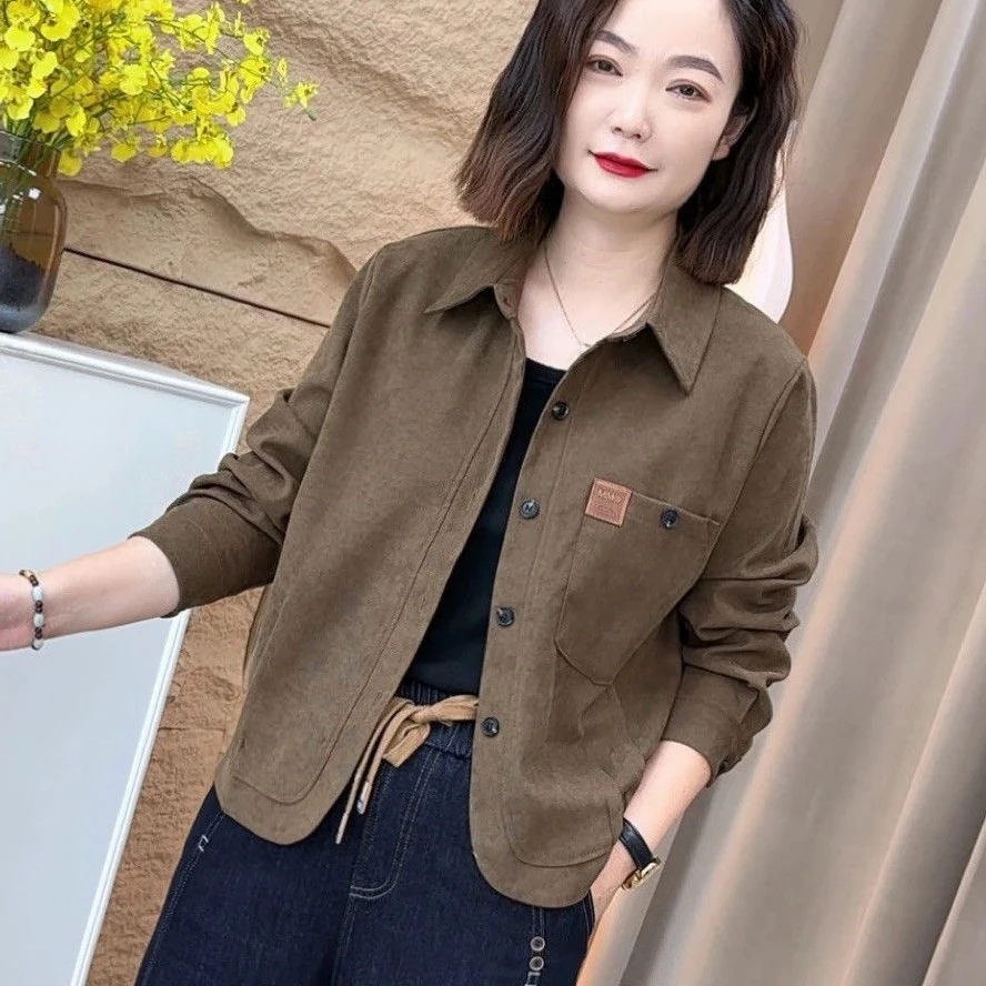 2025春秋款新款洋气时尚妈妈休闲百搭宽松显瘦纯色小个子短款外套