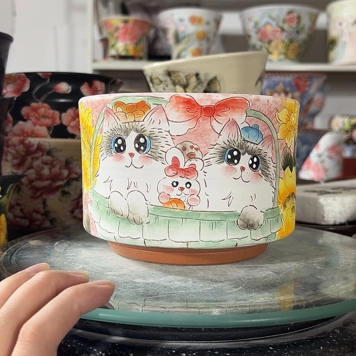 景德镇幸运花盆手绘韩式花盆