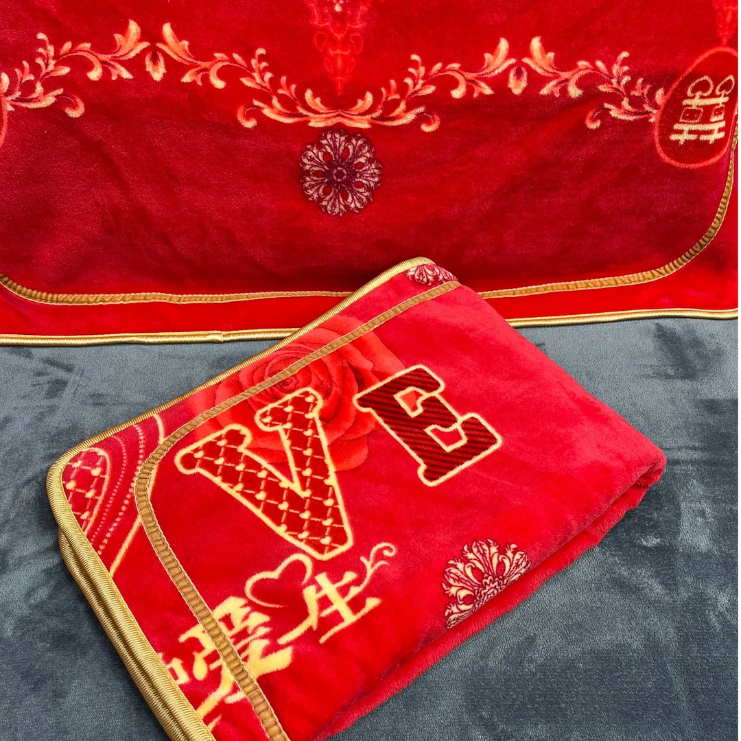 大红钟爱一生牛奶绒枕套一对48*74cm