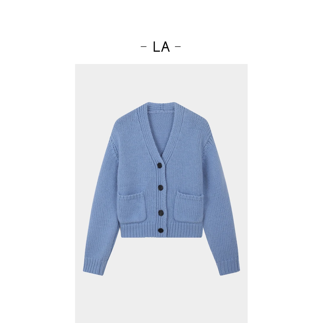 LA 100%羊毛 定染色 蓝色毛衣外套  26765