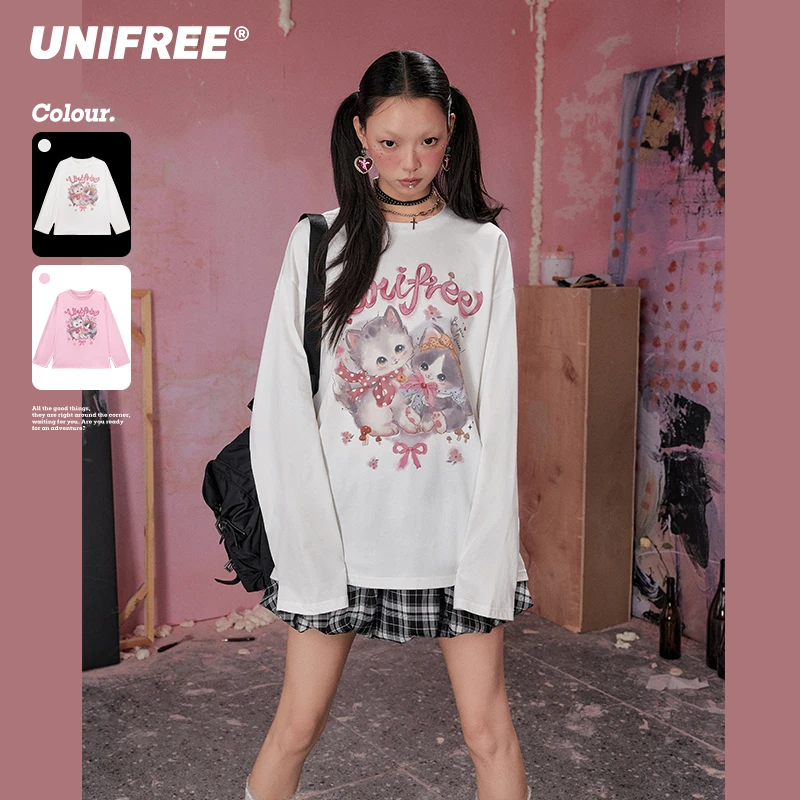 【老板娘夏天】UNIFREE猫咪印花长袖T恤U251G601P1W1