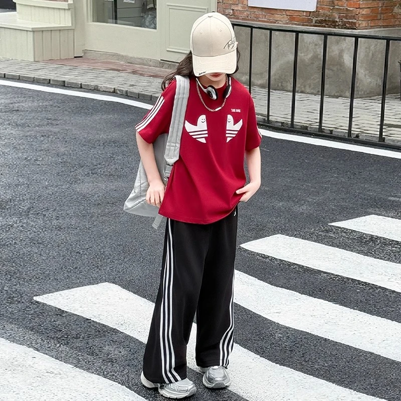 女童夏季韩版休闲运动短袖T恤套装中大童小女孩时髦洋气儿童夏装