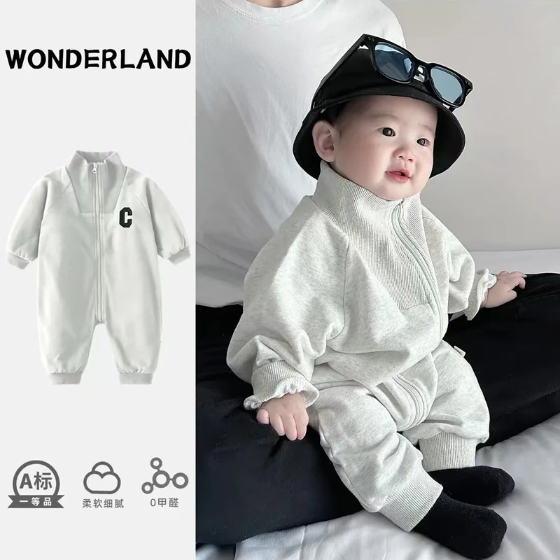 春季春秋宝宝长袖通用爬服哈衣洋气连体衣休闲男童爬服婴儿衣服