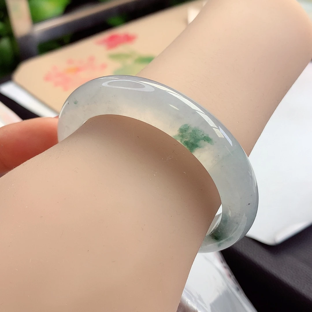 未镶嵌手镯翡翠54-55圈口冰透起光高货漏大漏4号