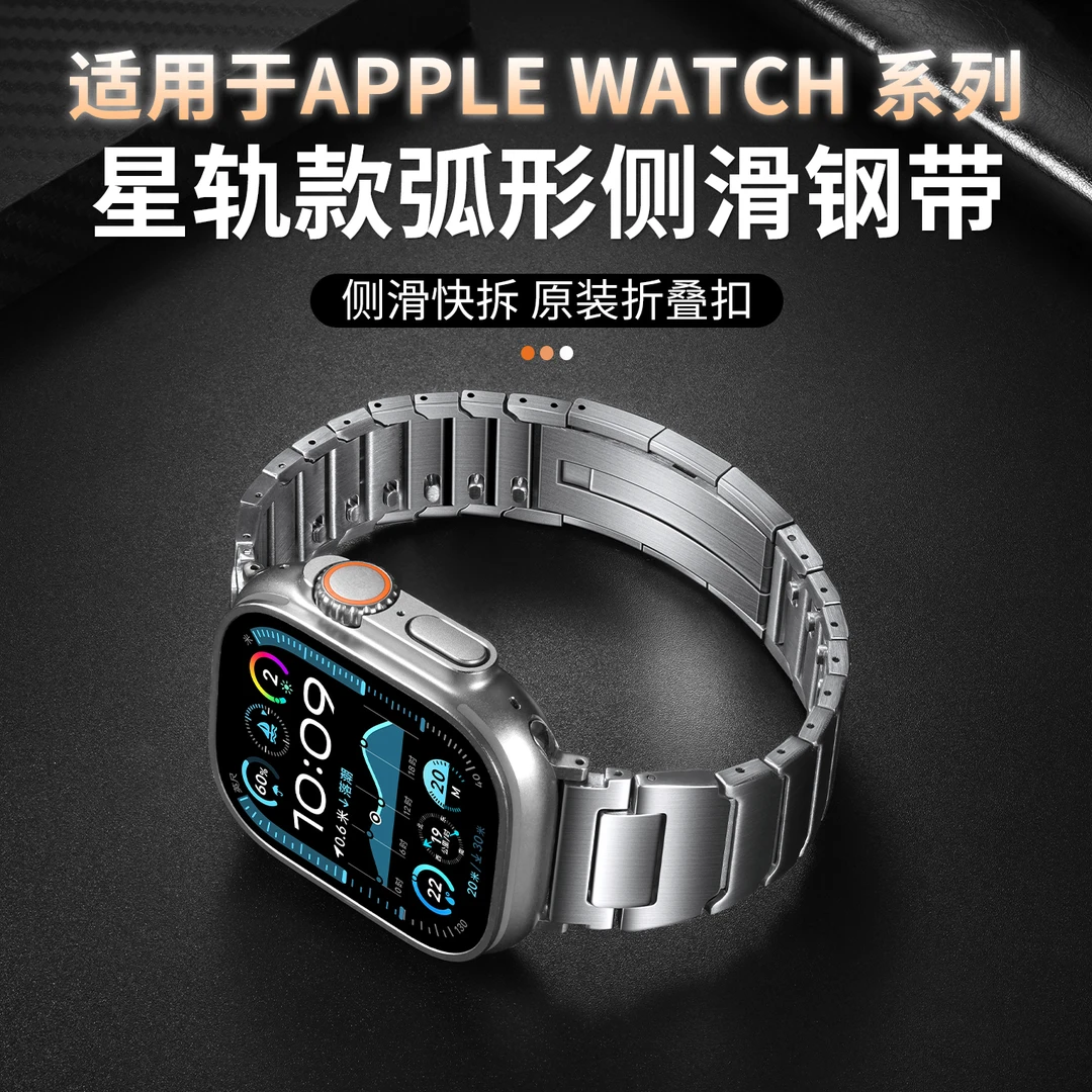 适用于iwatch10苹果s11手表星轨铠甲表带Ultra2侧滑S9金属8替换46