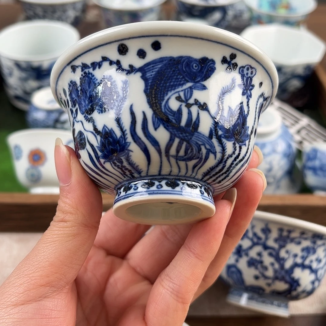 青花鱼藻压手手工手绘