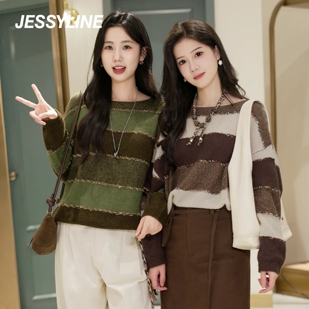 杰茜莱条纹针织衫撞色百搭套头毛衣秋冬jessyline2025秋季新款