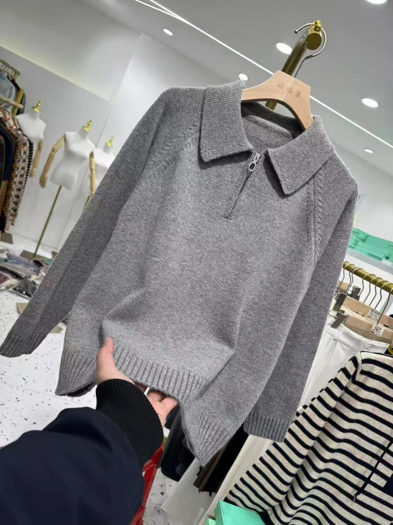【订单多余—HL灰色小方领】时尚百搭休闲针织衫