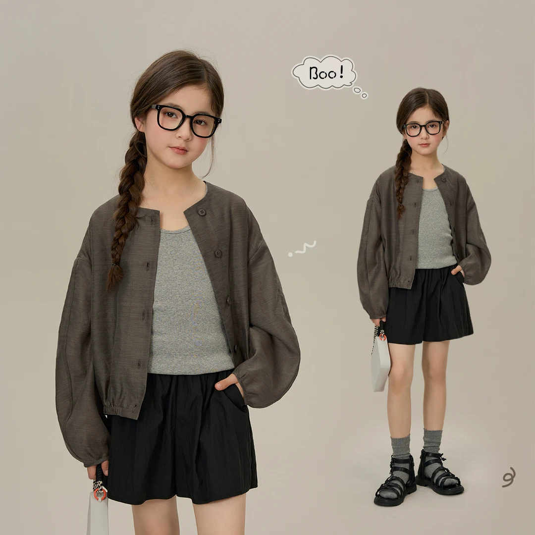 辰辰妈【拉气质】薄款开衫外套圆领宽松吸湿透气空调衫亲子装 7873D