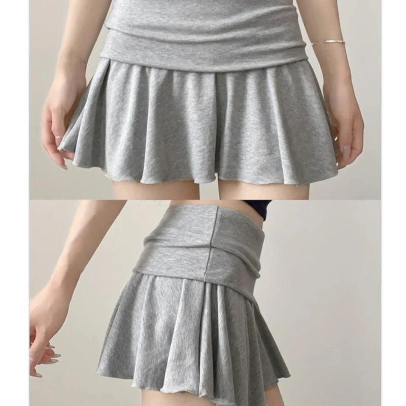 灰色辣妹运动短裙女夏2025新款高腰显瘦百褶裙小个子防走光网球裙