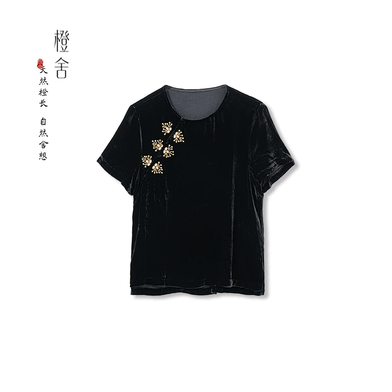 橙舍『露华浓』新中式国风桑蚕丝丝绒显瘦气质上衣S01-16556