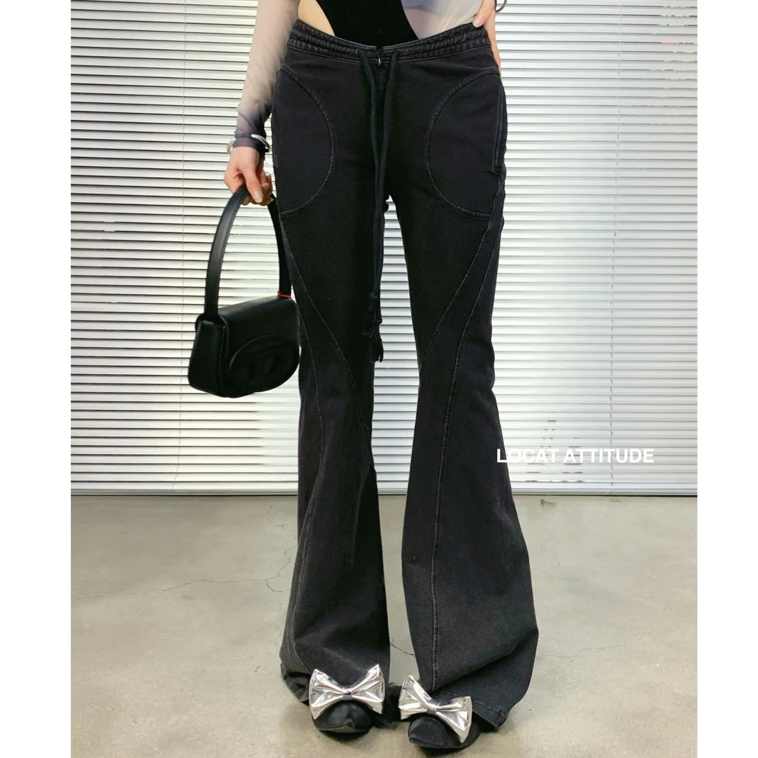 【LOCAT】OUDE WAAG 25SS 水洗针织喇叭裤  PT04C1BL900