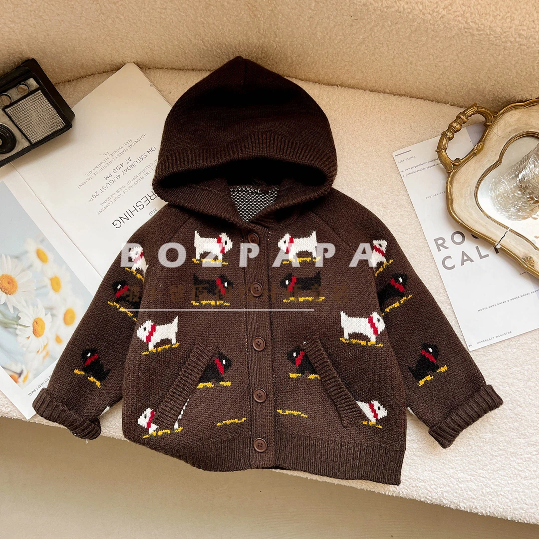 啵小爸【游园趣事】2025冬季新款男童宝休闲百搭插袖口袋连帽针织衫