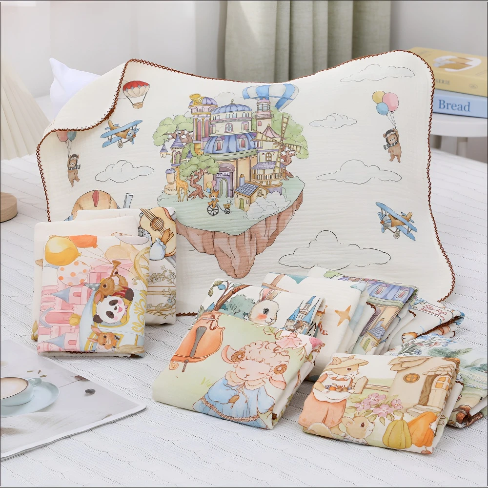 新生儿枕巾纯棉纱布夏季透气儿童吸汗防污宝宝幼儿园全棉卡通