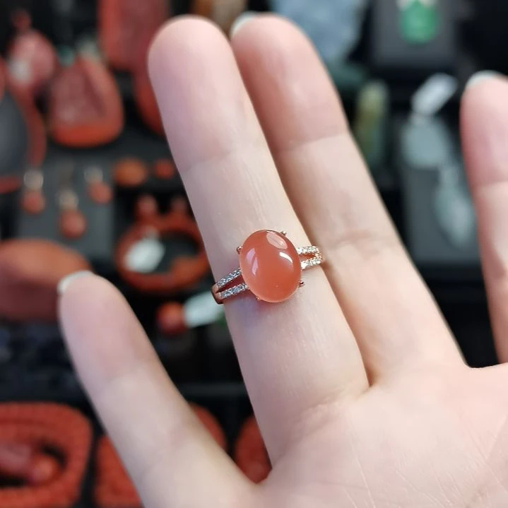 南红玛瑙银S925镶嵌戒指