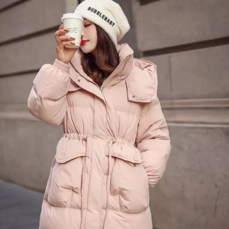 2024秋冬季新款羽绒服女中长款过膝连帽加厚鸭绒暖外套Q0816 LX