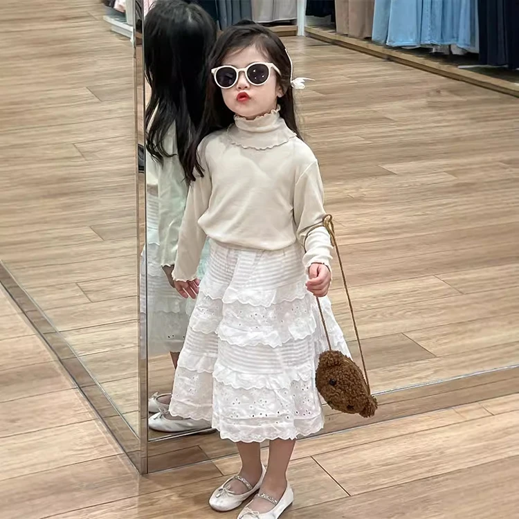 韩版童装白色半身裙长款春夏2025新款洋气公主风蛋糕裙儿童裙子