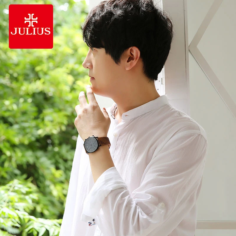 Julius/聚利時手表男款高级感简约商务皮带学生防水石英男士腕表