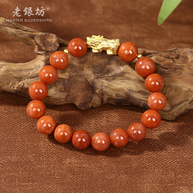老银坊足金999金貔貅南红手串 00351458