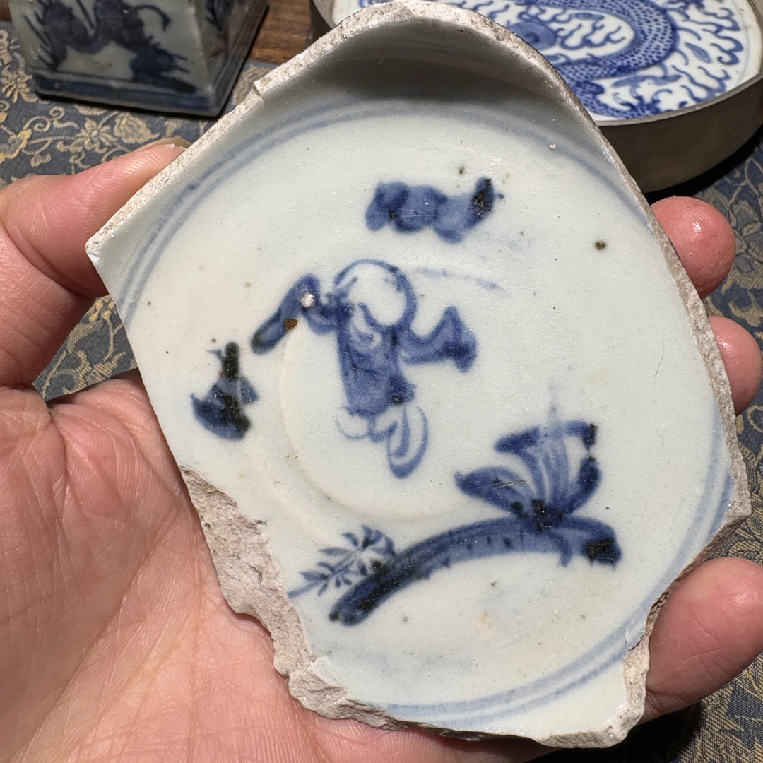 M青花婴戏人物图瓷片标本学习收藏顺丰包邮全手工制作