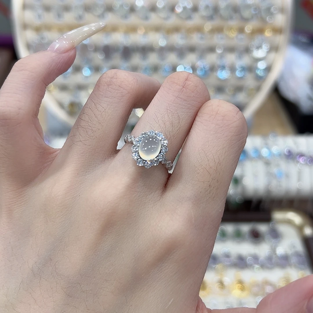 岫玉银S925镶嵌戒指