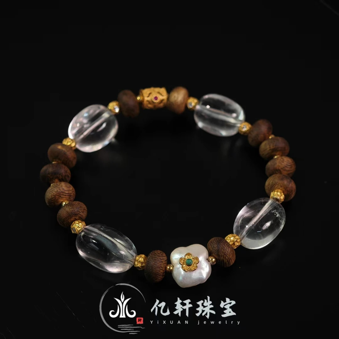 沉香【亿轩珠宝】QS1493沉香算盘珠单圈diy水晶珍珠8mm+