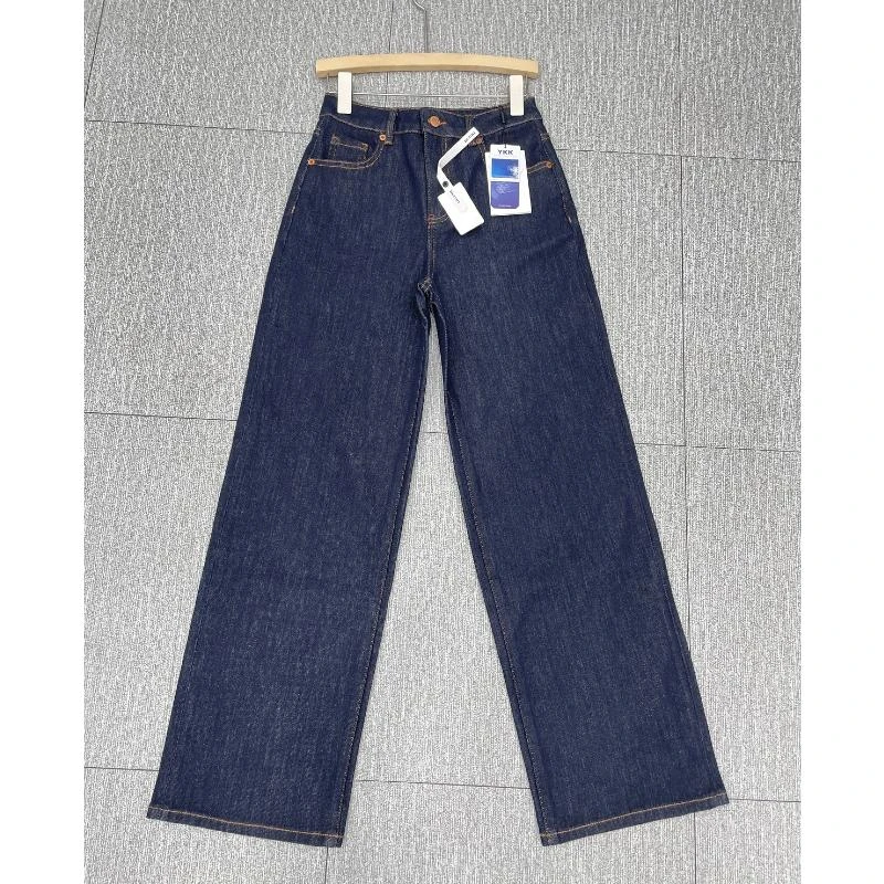 30008丹宁蓝不掉色原生布垫片女士牛仔裤弹力阔腿直筒裤女